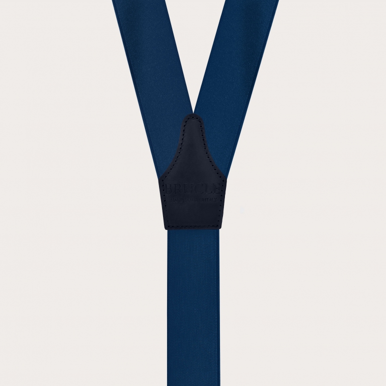Elegant blue satin elastic X-shaped suspenders