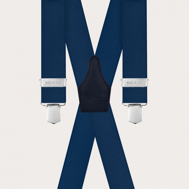 Eleganti bretelle a X blu in raso elastico