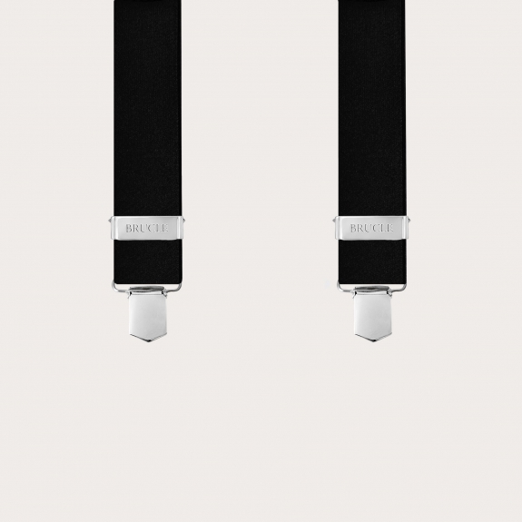 Black X-shaped satin elastic suspenders