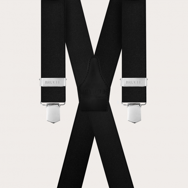 Black X-shaped satin elastic suspenders