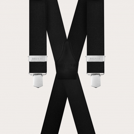 Black X-shaped satin elastic suspenders