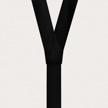 Unisex black satin elastic suspenders with clip fastening
