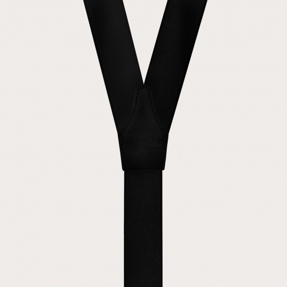 Unisex black satin elastic suspenders with clip fastening