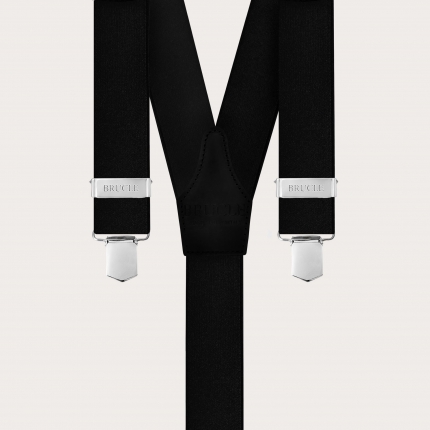 Unisex black satin elastic suspenders with clip fastening