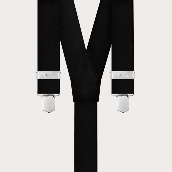 Unisex black satin elastic suspenders with clip fastening