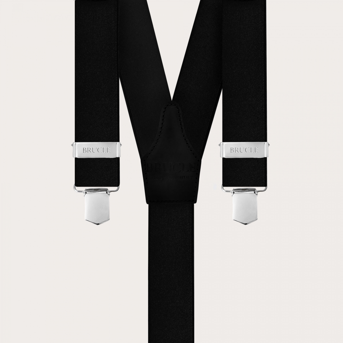 Unisex black satin elastic suspenders with clip fastening