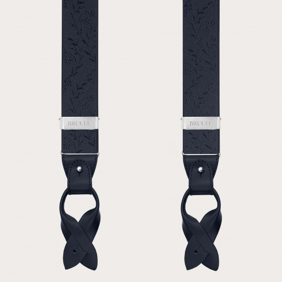 Dual-use navy blue ceremonial suspenders with floral pattern