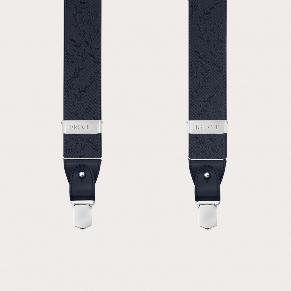 Dual-use navy blue ceremonial suspenders with floral pattern