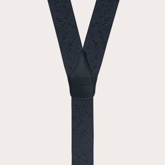 Bretelles unisexes en satin bleu à motif floral