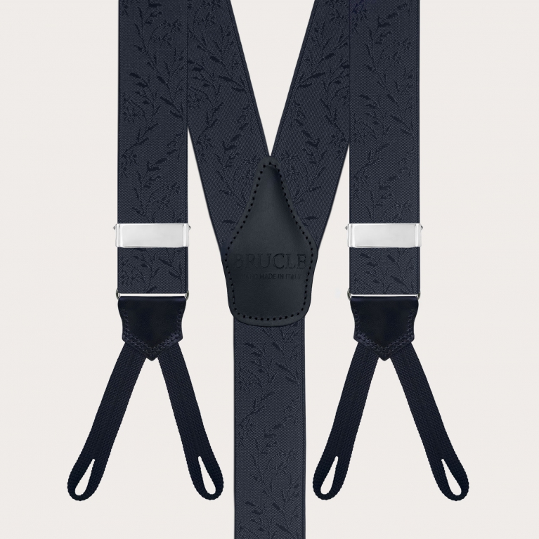 Blue ceremonial suspenders for buttons with tone-on-tone pattern