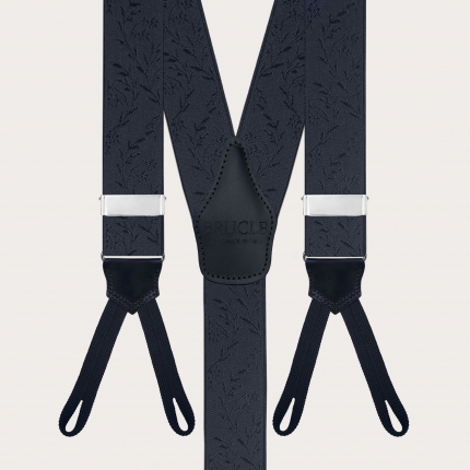 Blue ceremonial suspenders for buttons with tone-on-tone pattern