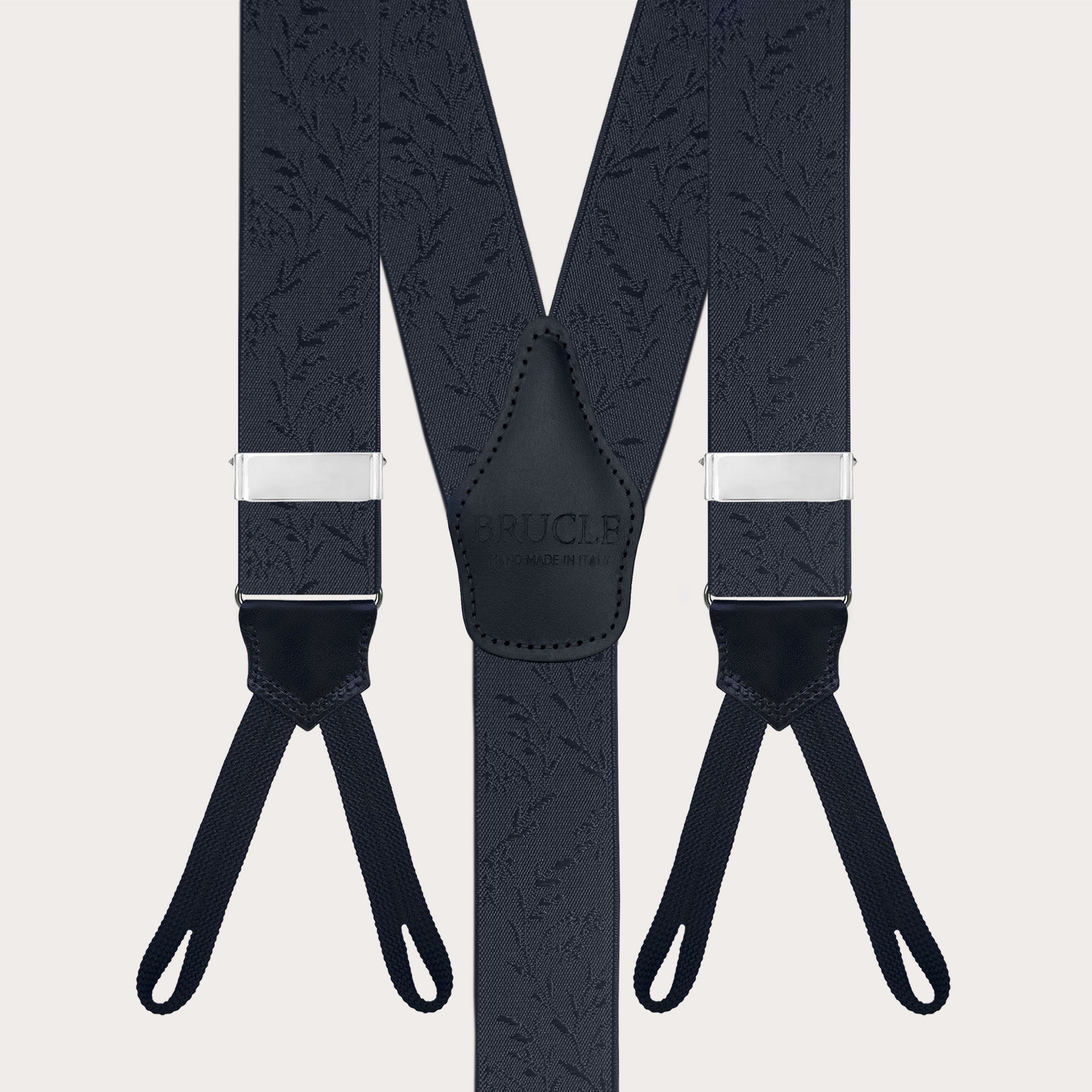 Blue ceremonial suspenders for buttons with tone-on-tone pattern