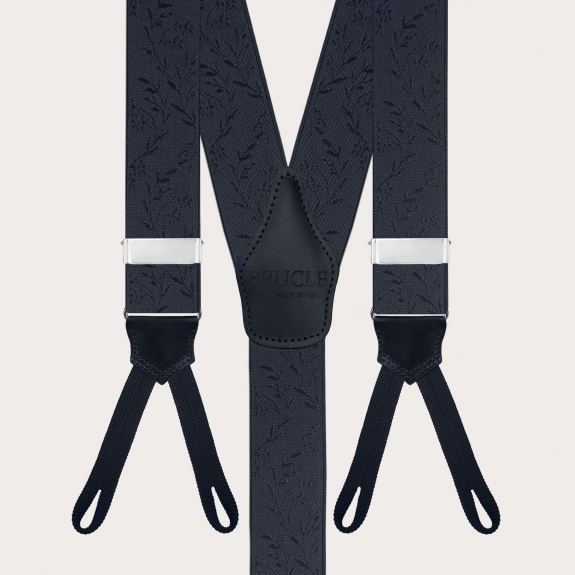 Blue ceremonial suspenders for buttons with tone-on-tone pattern