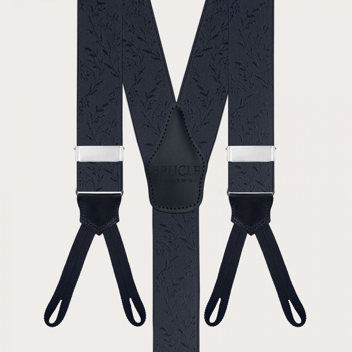 Blue ceremonial suspenders for buttons with tone-on-tone pattern