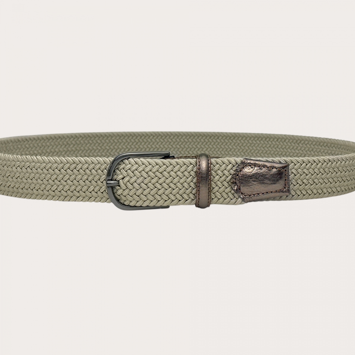 Beiger geflochtener Elastikgürtel mit Metallic-Leder