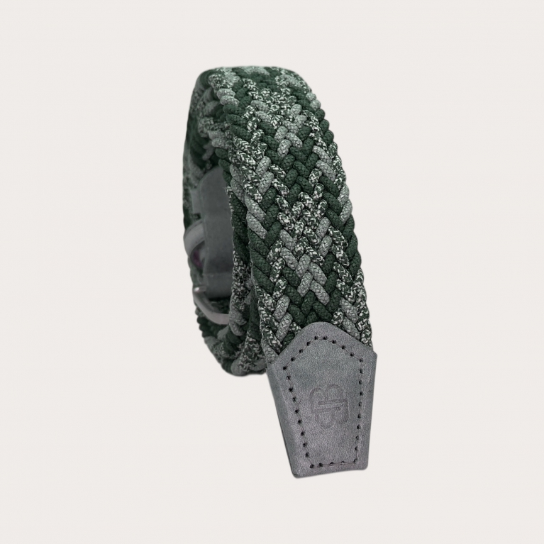 Grey and green melange braided elastic belt
