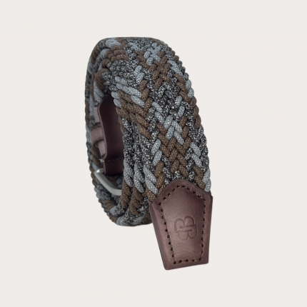Grey and bark melange braided elastic belt