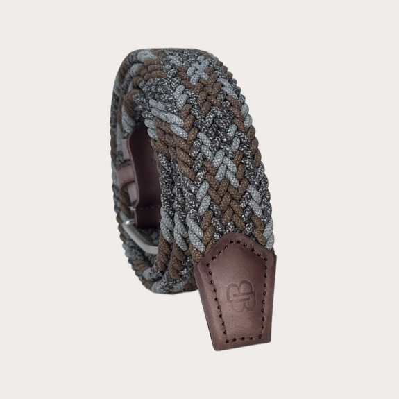 Grey and bark melange braided elastic belt