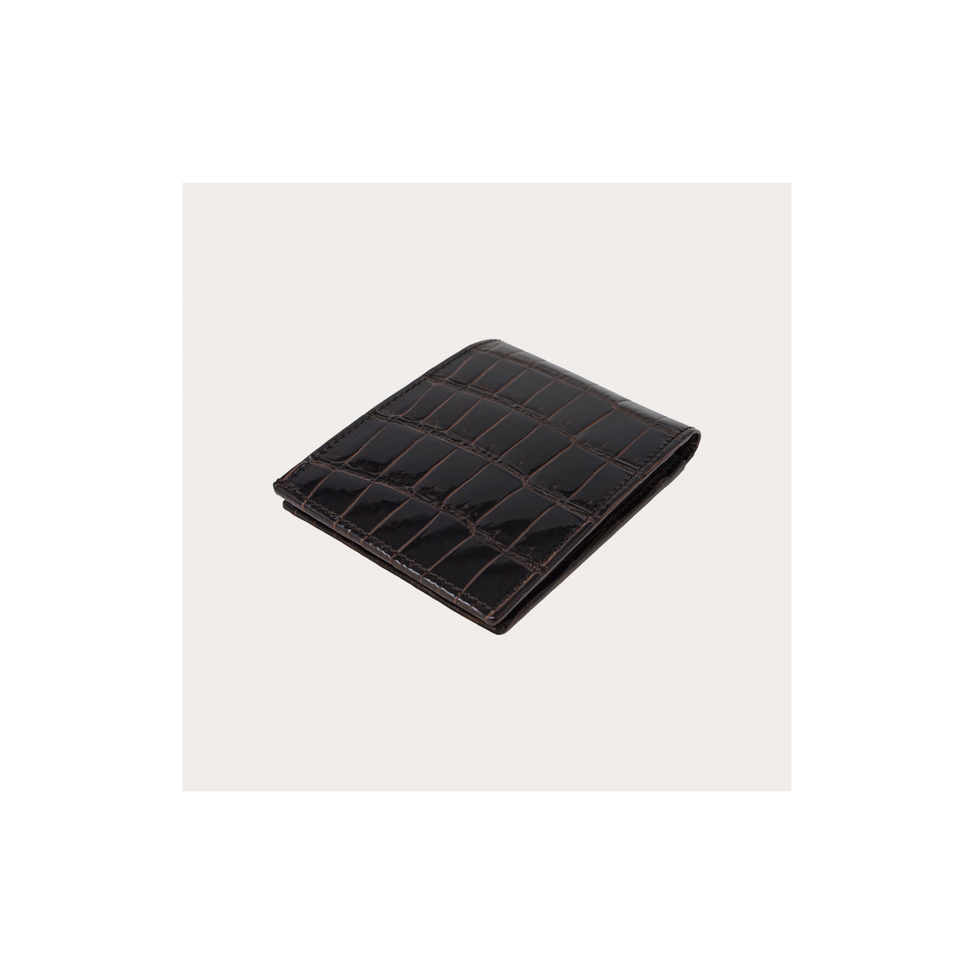 Luxury wallet in genuine crocodile leather with coin purse, dark brown