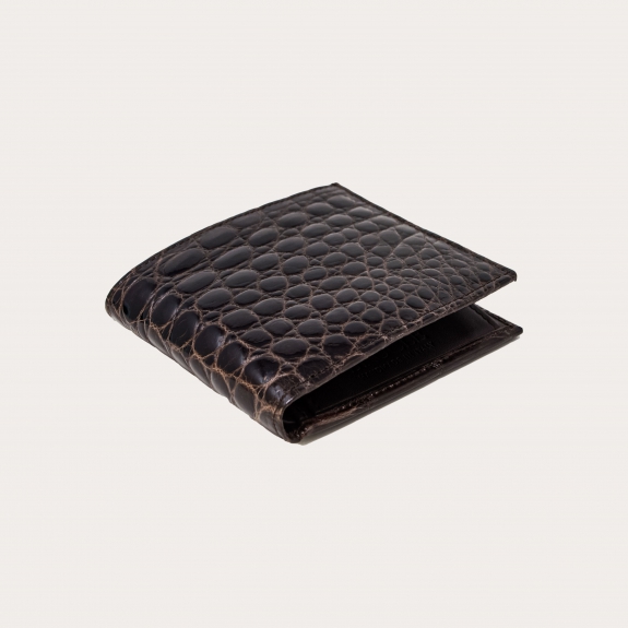 Cartera de hombre en piel de cocodrilo, marrón oscuro