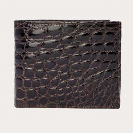 Genuine crocodile bifold wallet, dark brown