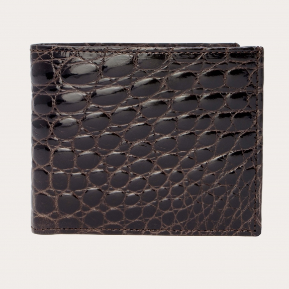 Genuine crocodile bifold wallet, dark brown