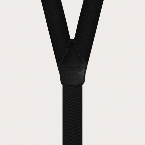 Black silk suspenders for buttons with gold-tone metal parts