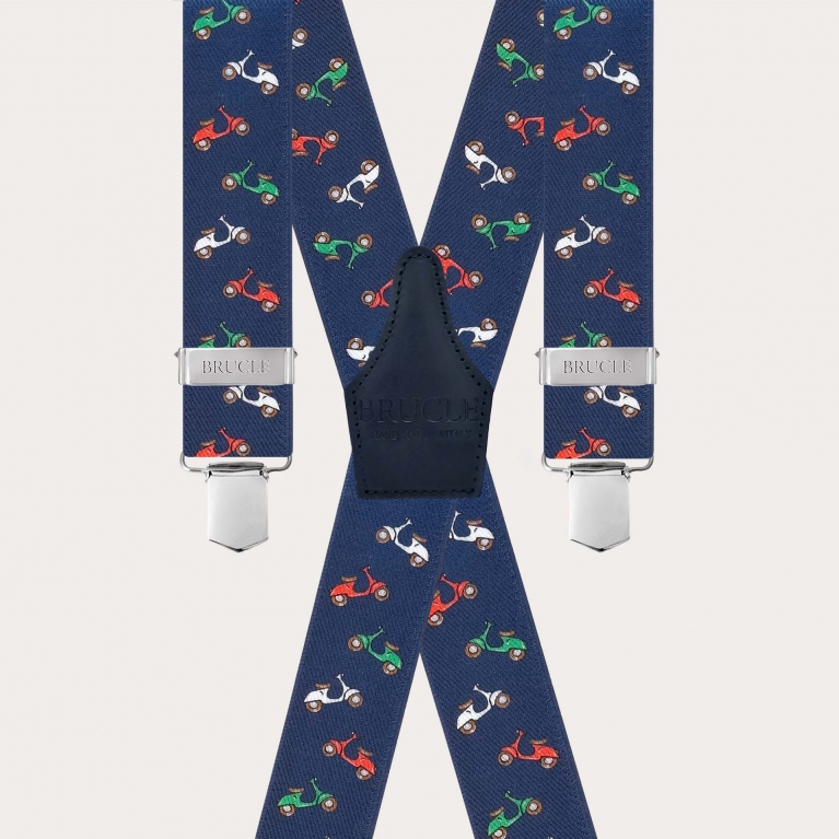 Blaue Hosenträger mit Clips und Rollermotiv