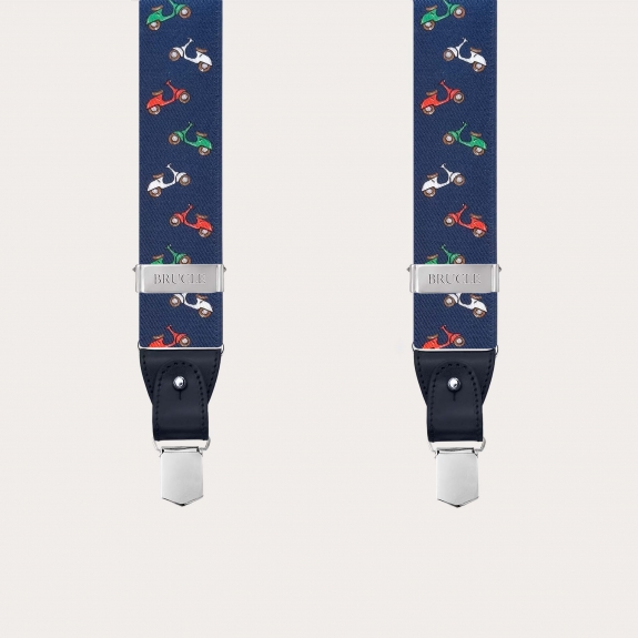 Men’s suspenders with buttons or clips featuring scooter pattern
