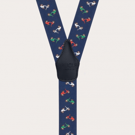 Men’s suspenders with buttons or clips featuring scooter pattern