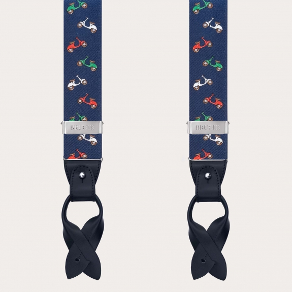 Men’s suspenders with buttons or clips featuring scooter pattern