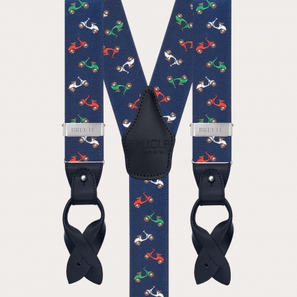 Men’s suspenders with buttons or clips featuring scooter pattern