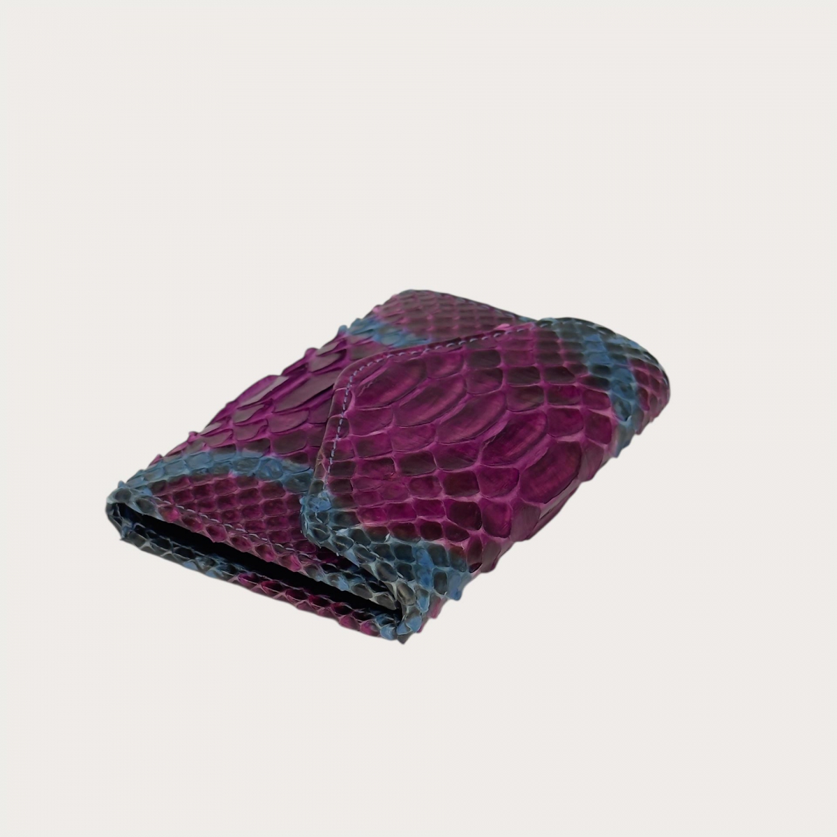 Mini portefeuille compact en python bleu clair et fuchsia