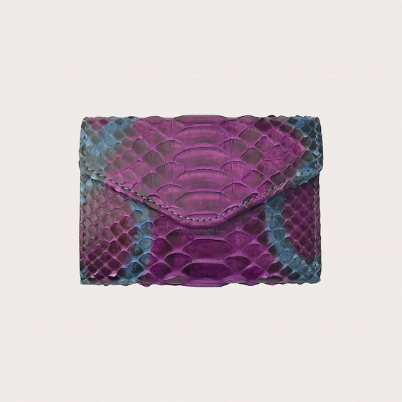 Mini portefeuille compact en python bleu clair et fuchsia