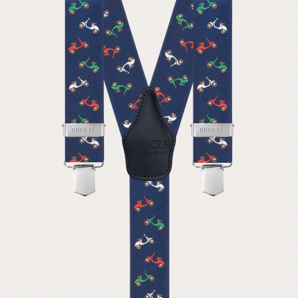 Bretelle blu a Y fantasia motorini