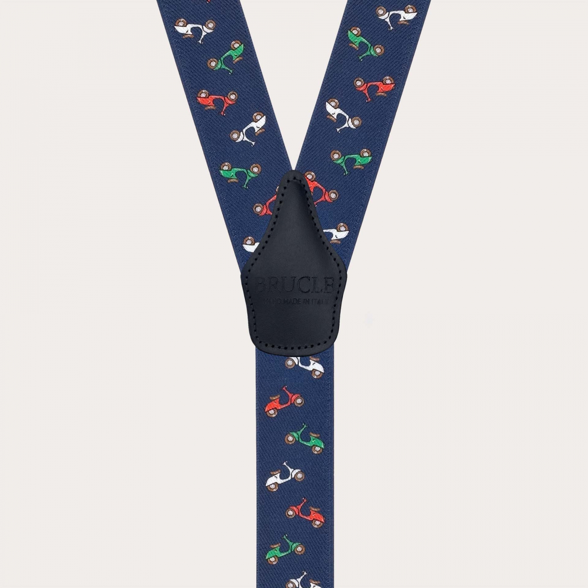 Blue Y-shape suspenders with scooter pattern