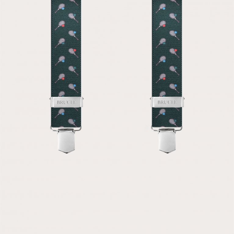 Green X-Shape Suspenders with Tennis Racket Pattern