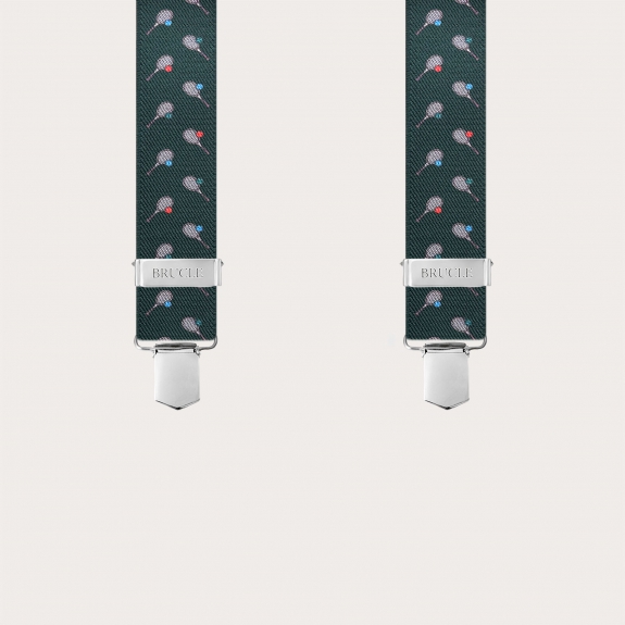 Green X-Shape Suspenders with Tennis Racket Pattern