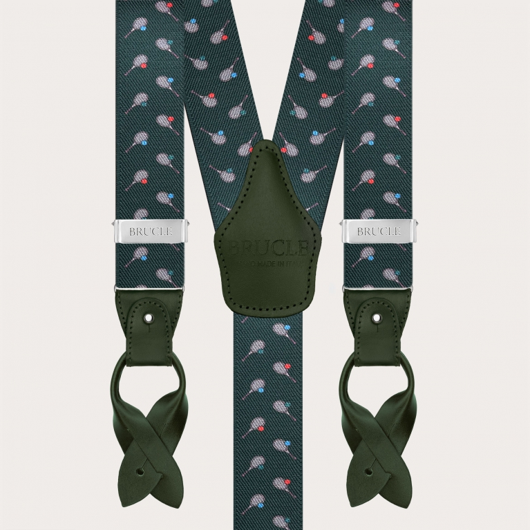 Green tennis-pattern suspenders, dual use