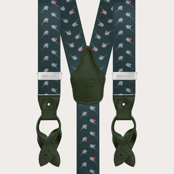 Green tennis-pattern suspenders, dual use