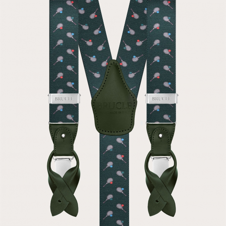 Green tennis-pattern suspenders, dual use