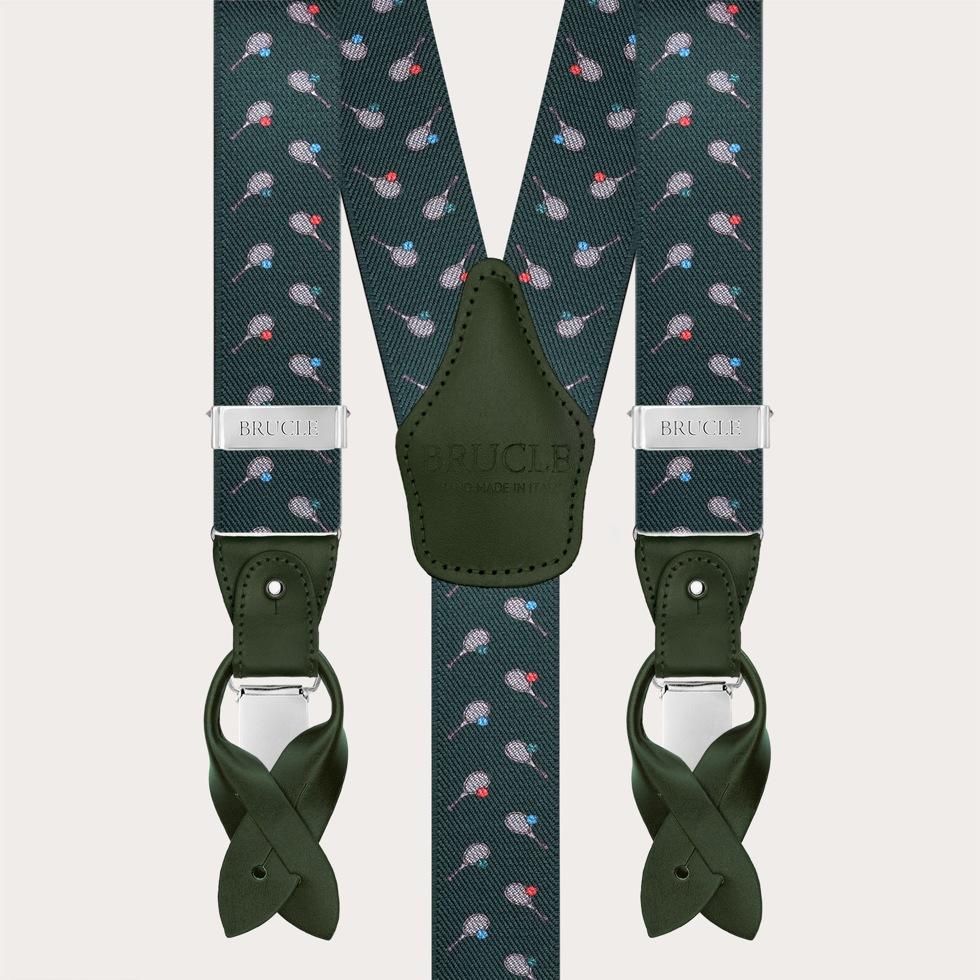 Green tennis-pattern suspenders, dual use