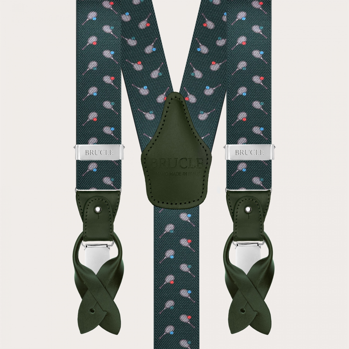Green tennis-pattern suspenders, dual use