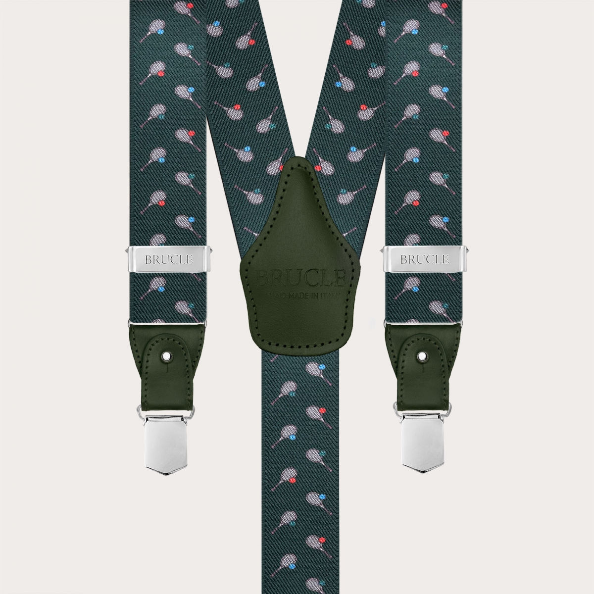 Green tennis-pattern suspenders, dual use