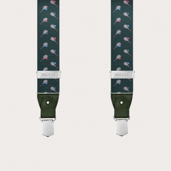 Green tennis-pattern suspenders, dual use