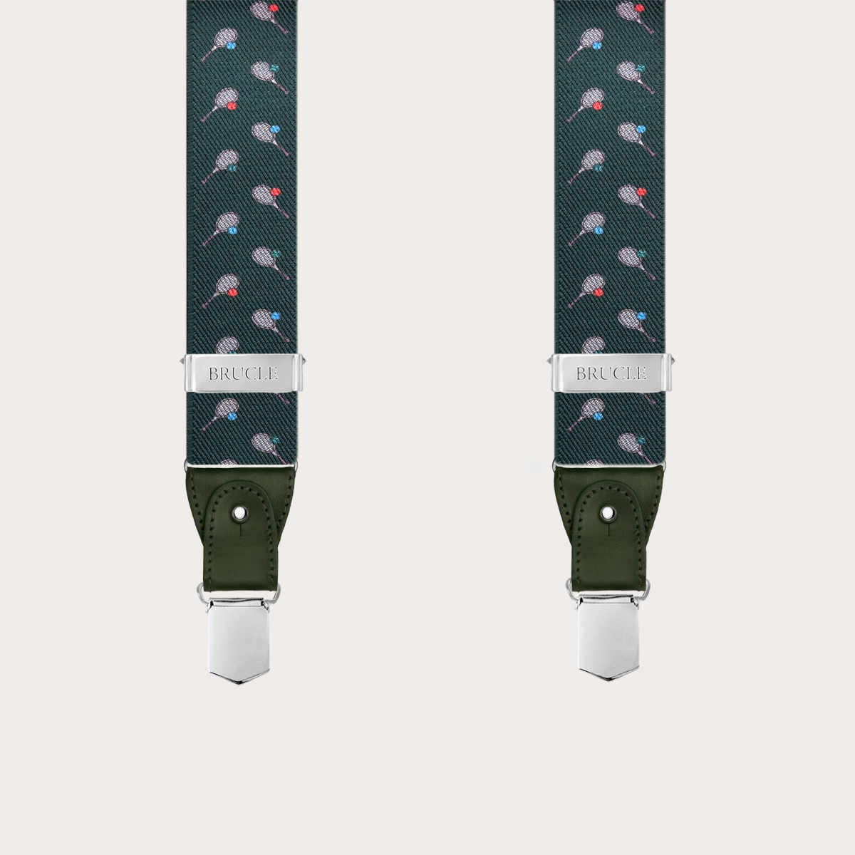 Green tennis-pattern suspenders, dual use
