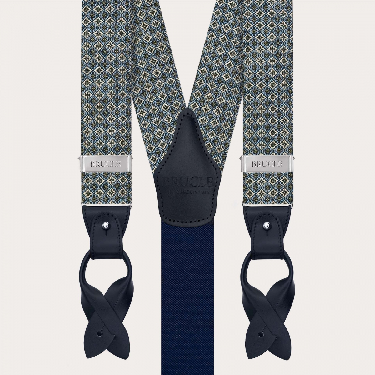 Grüne Hosenträger aus Jacquard-Seide mit Blumenmuster, für Clips oder Knöpfe