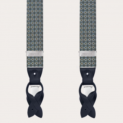 Grüne Hosenträger aus Jacquard-Seide mit Blumenmuster für Clips oder Knöpfe