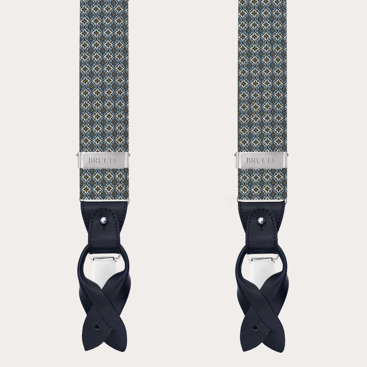 Tirantes verdes de seda jacquard con motivo floral, para pinzas o botones