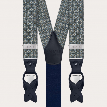 Green jacquard silk suspenders with floral pattern for clips or buttons